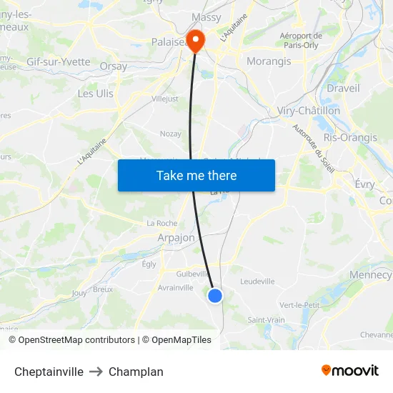 Cheptainville to Champlan map