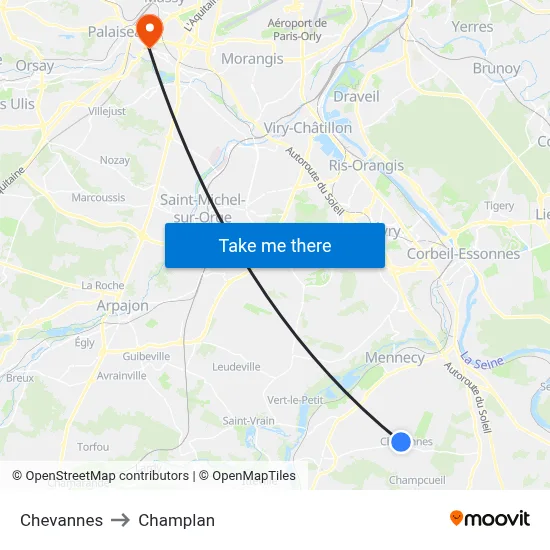 Chevannes to Champlan map
