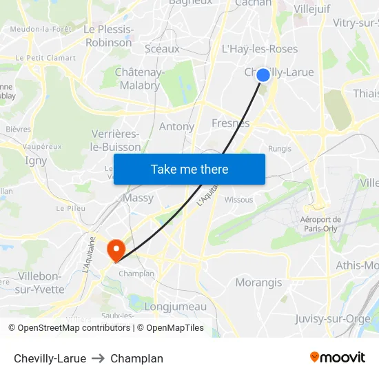 Chevilly-Larue to Champlan map