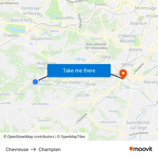 Chevreuse to Champlan map