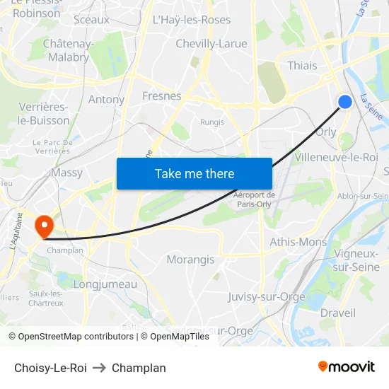 Choisy-Le-Roi to Champlan map