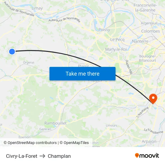 Civry-La-Foret to Champlan map