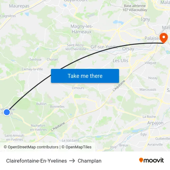 Clairefontaine-En-Yvelines to Champlan map