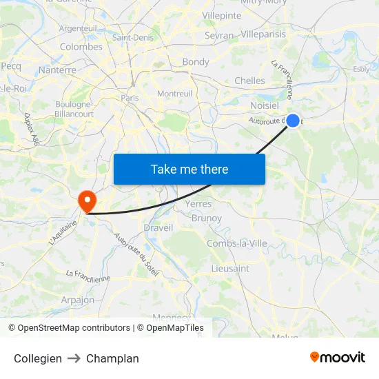 Collegien to Champlan map