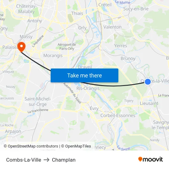Combs-La-Ville to Champlan map