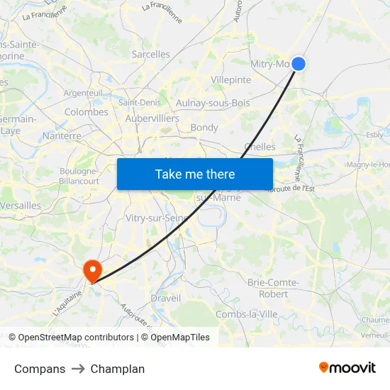 Compans to Champlan map