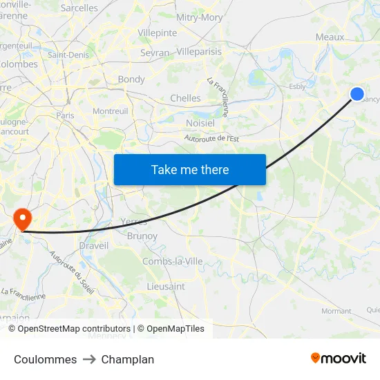 Coulommes to Champlan map