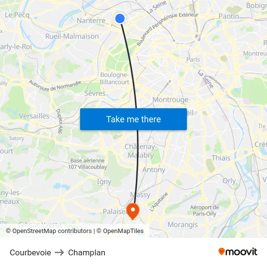 Courbevoie to Champlan map