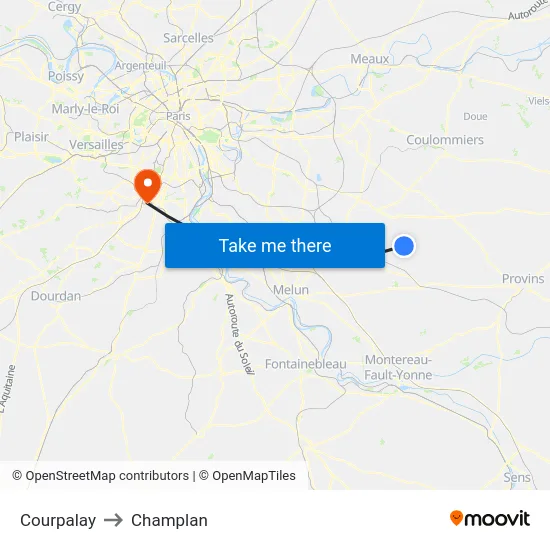 Courpalay to Champlan map