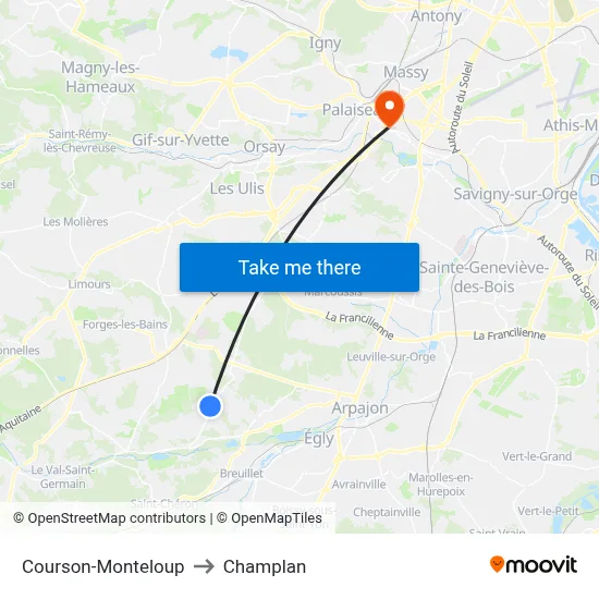 Courson-Monteloup to Champlan map