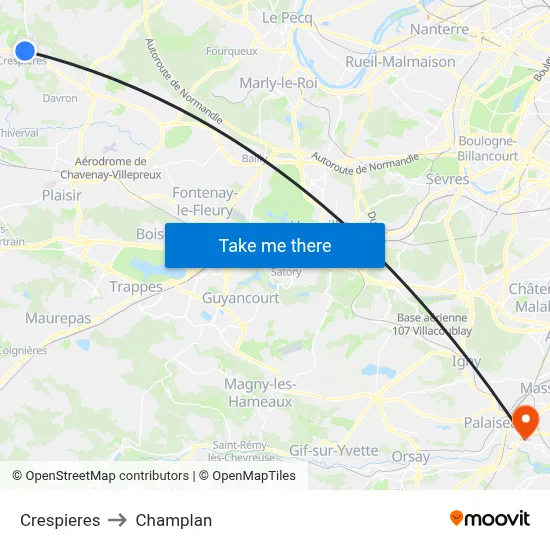 Crespieres to Champlan map