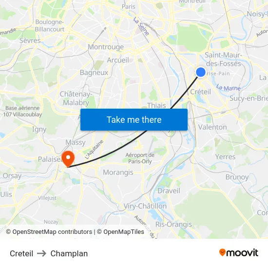 Creteil to Champlan map