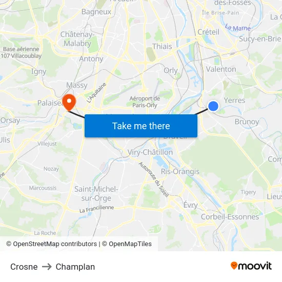 Crosne to Champlan map