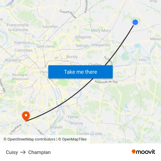 Cuisy to Champlan map