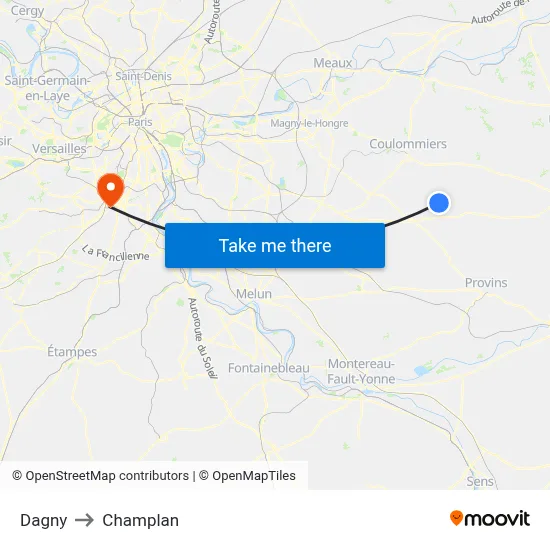 Dagny to Champlan map