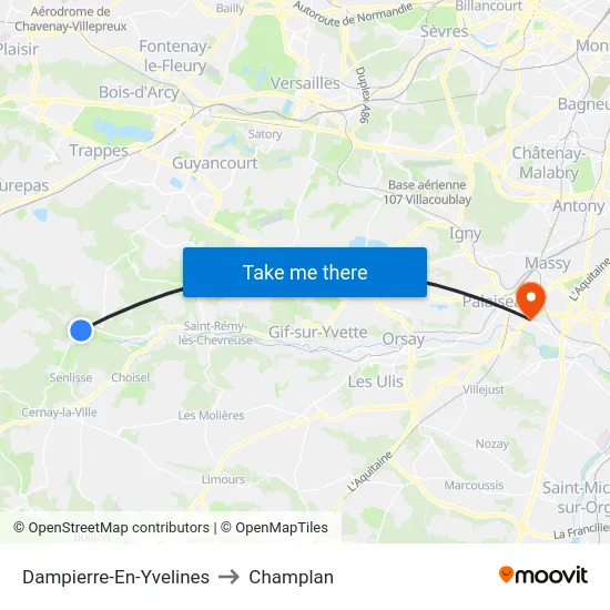 Dampierre-En-Yvelines to Champlan map