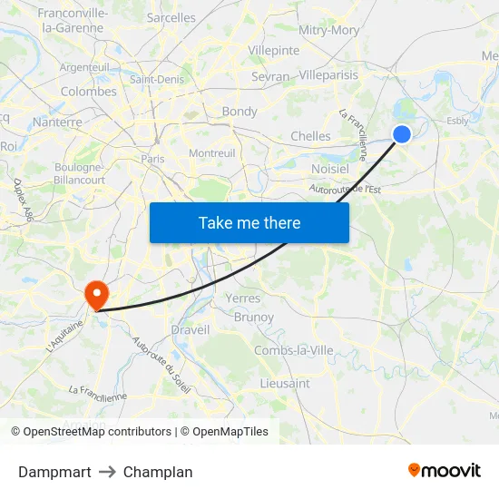 Dampmart to Champlan map