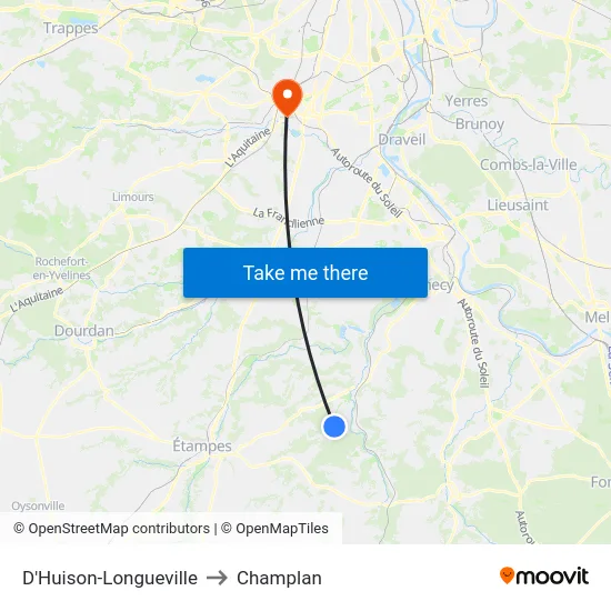 D'Huison-Longueville to Champlan map