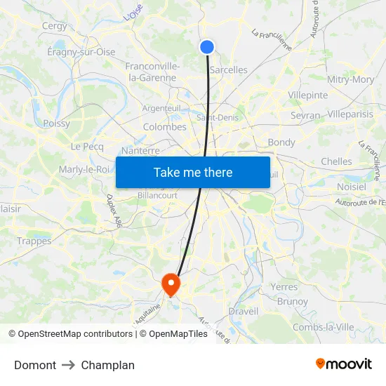 Domont to Champlan map