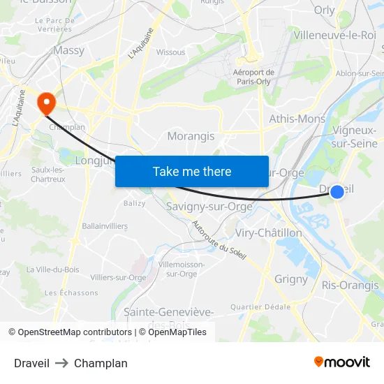 Draveil to Champlan map