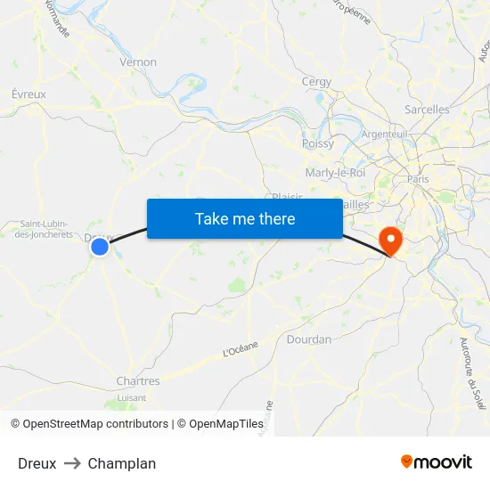 Dreux to Champlan map