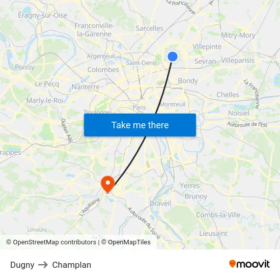 Dugny to Champlan map