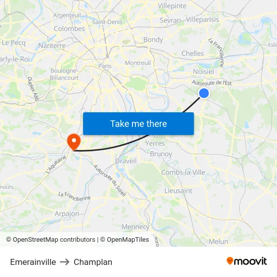 Emerainville to Champlan map