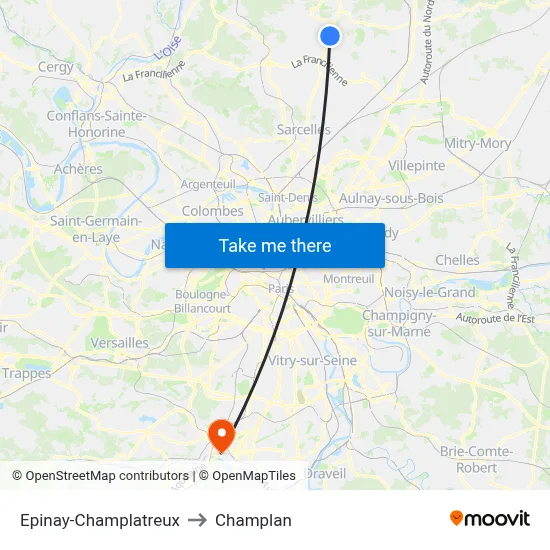 Epinay-Champlatreux to Champlan map
