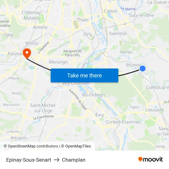 Epinay-Sous-Senart to Champlan map