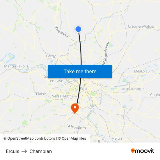 Ercuis to Champlan map