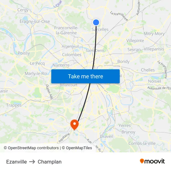 Ezanville to Champlan map