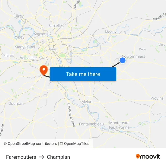 Faremoutiers to Champlan map