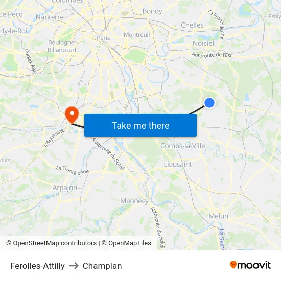 Ferolles-Attilly to Champlan map