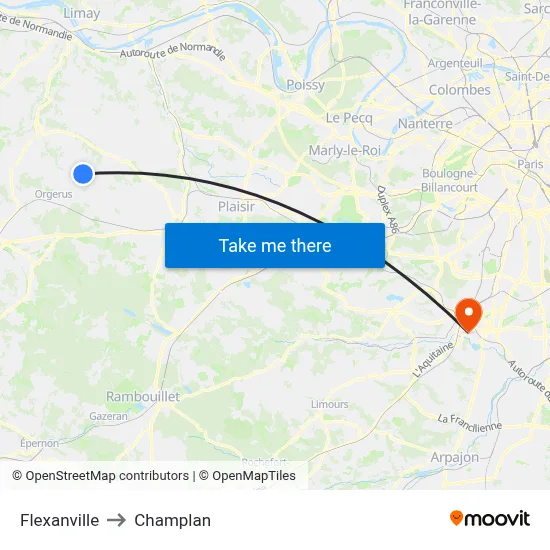 Flexanville to Champlan map