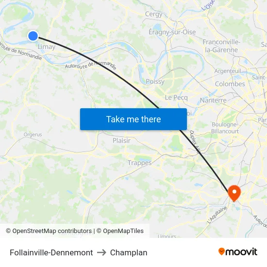 Follainville-Dennemont to Champlan map
