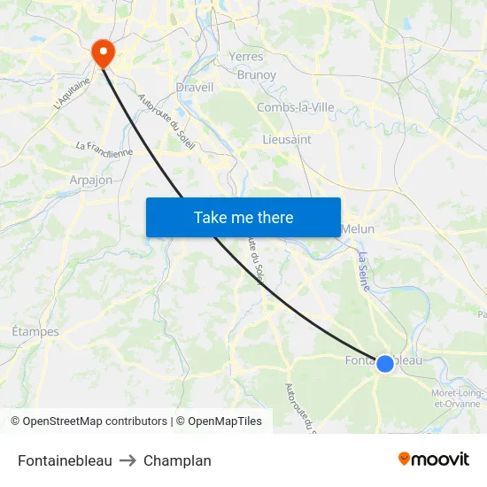 Fontainebleau to Champlan map