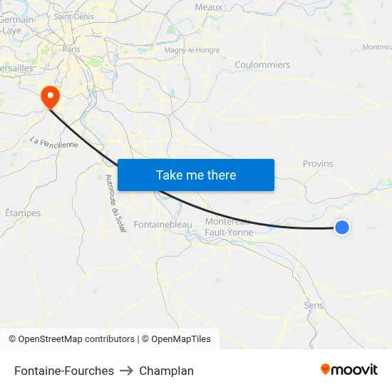 Fontaine-Fourches to Champlan map