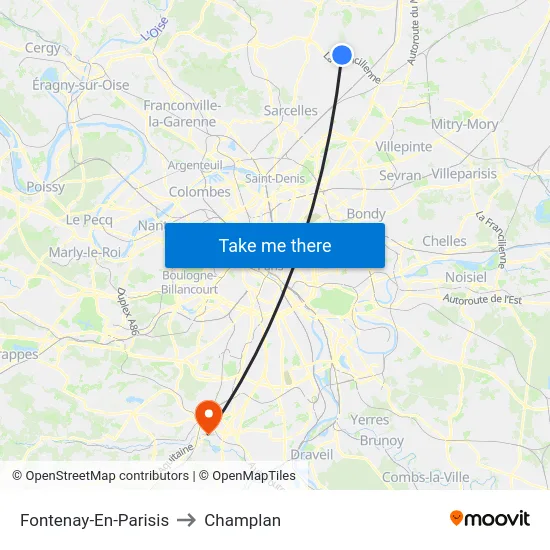 Fontenay-En-Parisis to Champlan map