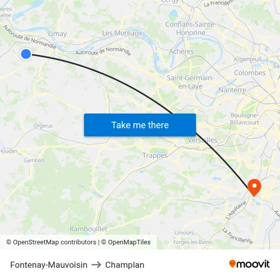 Fontenay-Mauvoisin to Champlan map