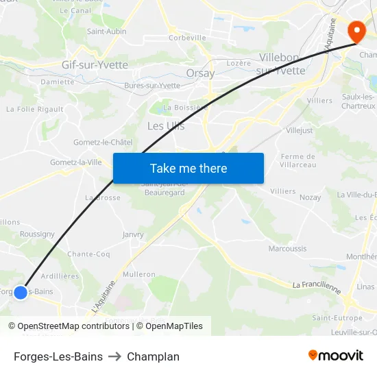 Forges-Les-Bains to Champlan map