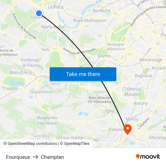 Fourqueux to Champlan map