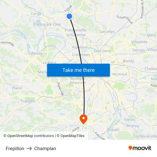 Frepillon to Champlan map