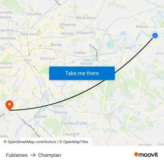 Fublaines to Champlan map