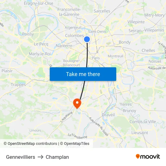 Gennevilliers to Champlan map