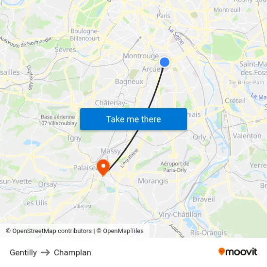 Gentilly to Champlan map