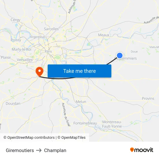 Giremoutiers to Champlan map