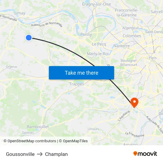 Goussonville to Champlan map