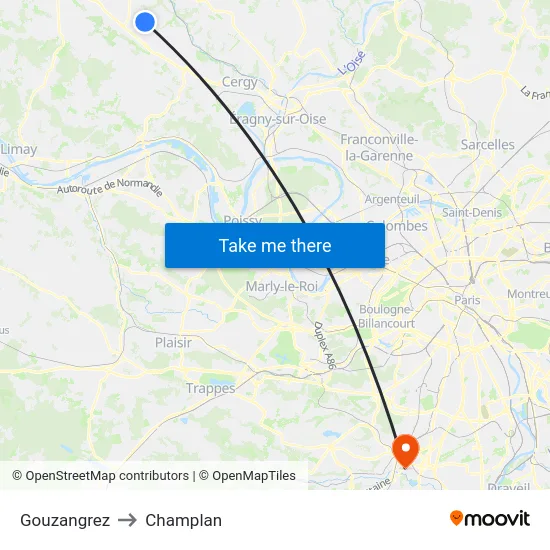 Gouzangrez to Champlan map