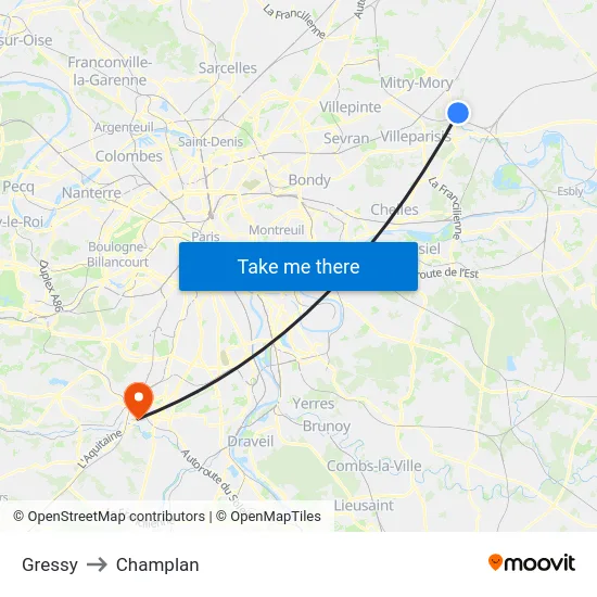 Gressy to Champlan map