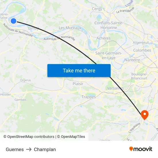 Guernes to Champlan map